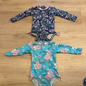 TWO Ruffle Butts bathing suits- VGUC- navy and turquoise floral